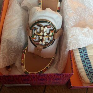 Tory Burch Enamel Miller Soft Leather Sandals Multi Natural Vachetta 9.5